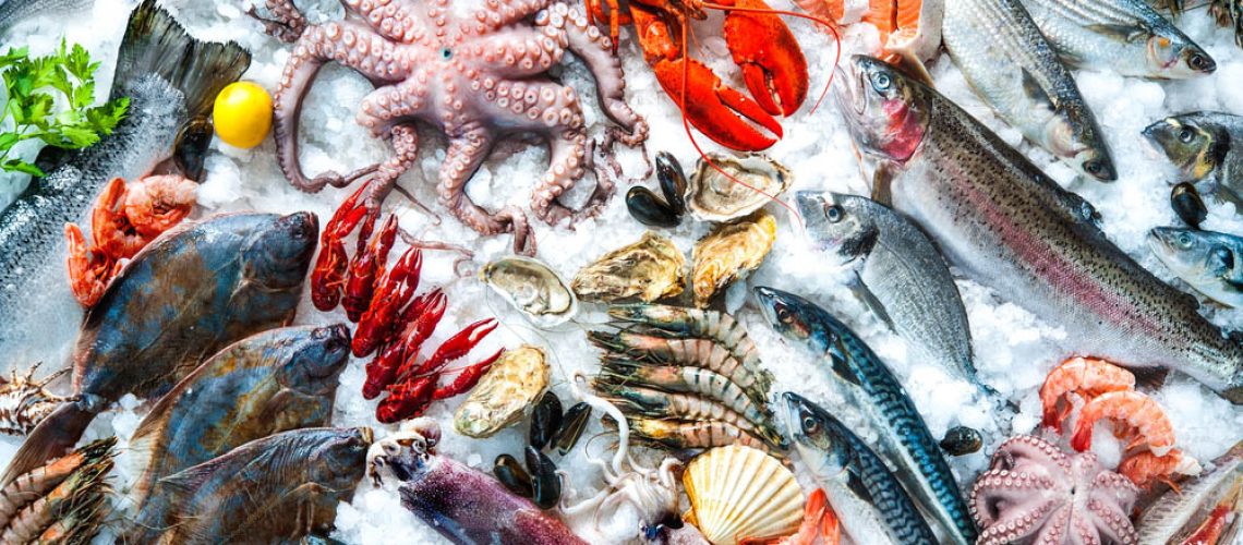 Seafood on ice at the fish market